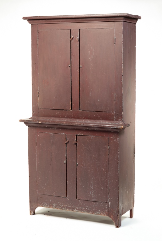 Appraisal: AMERICAN COUNTRY STEPBACK CUPBOARD Mid th century pine One piece