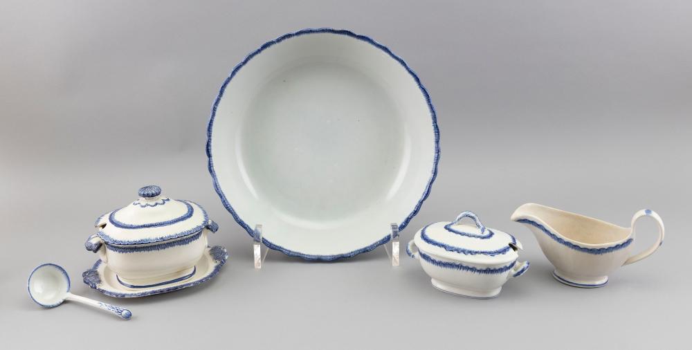 Appraisal: FOUR PIECES OF BLUE AND WHITE LEEDS SOFT PASTE PORCELAIN