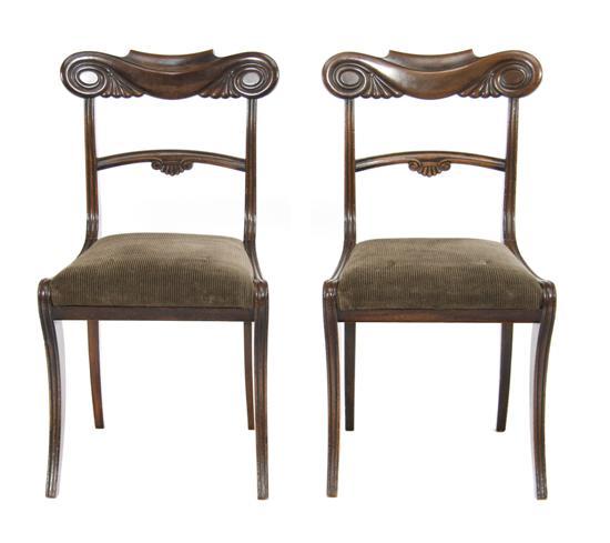 Appraisal: Pair of English Regency Side Chairs each with two carved