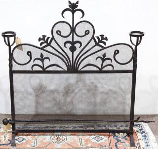 Appraisal: Spanish Revival wrought iron fire screen having a stylized scroll