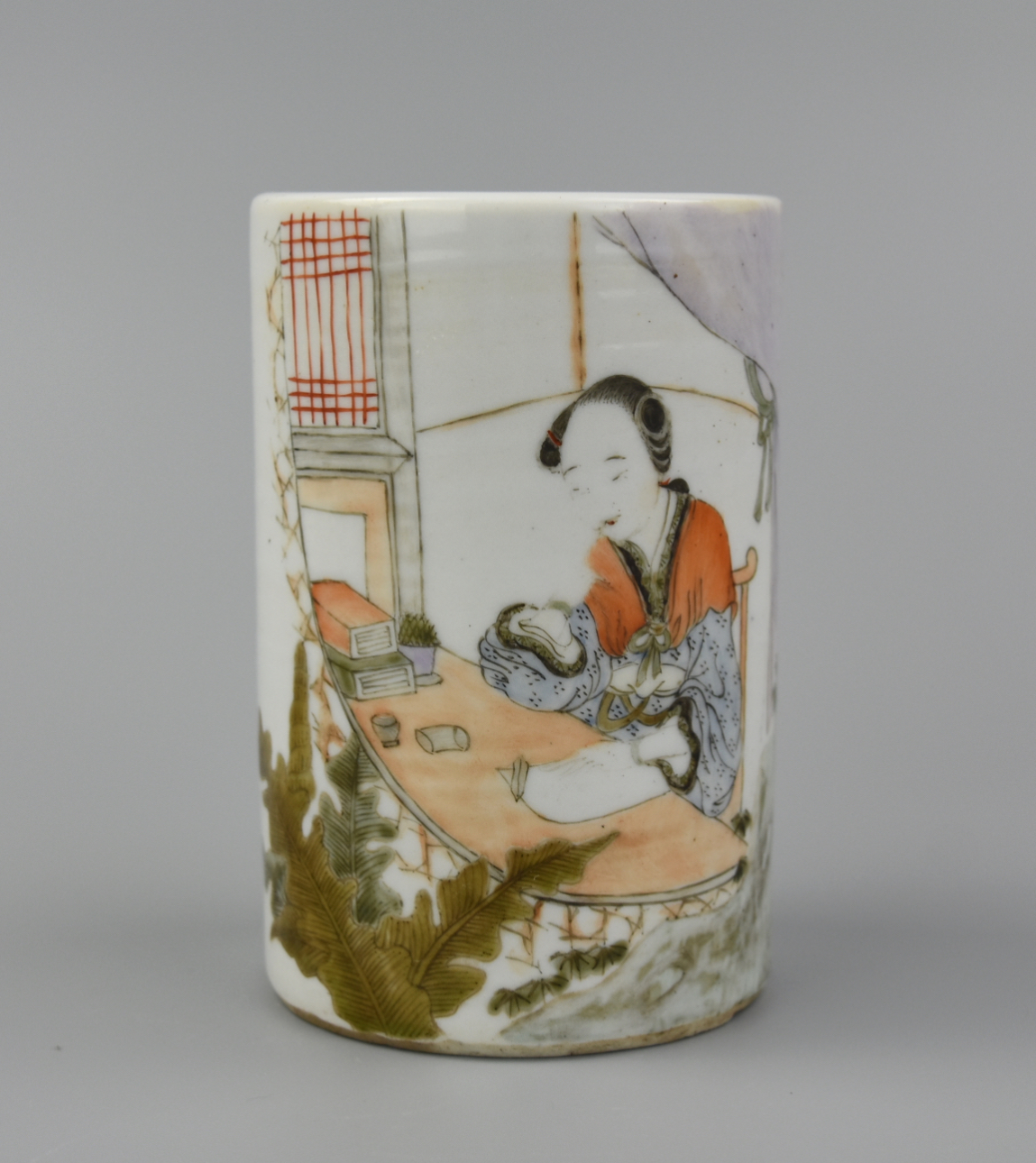 Appraisal: CHINESE QIANJIANG BRUSH POT W FEMALE POET ROC P A