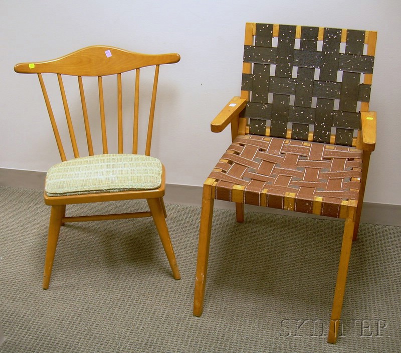 Appraisal: Modern Blondewood Armchair and a Maple Spindle-back Side Chair attributed