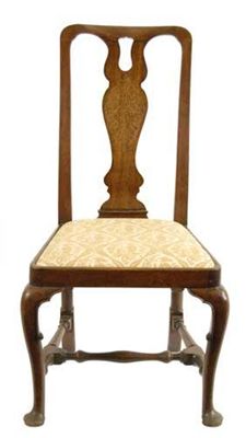 Appraisal: A Queen Anne walnut and marquetry side chair the curved