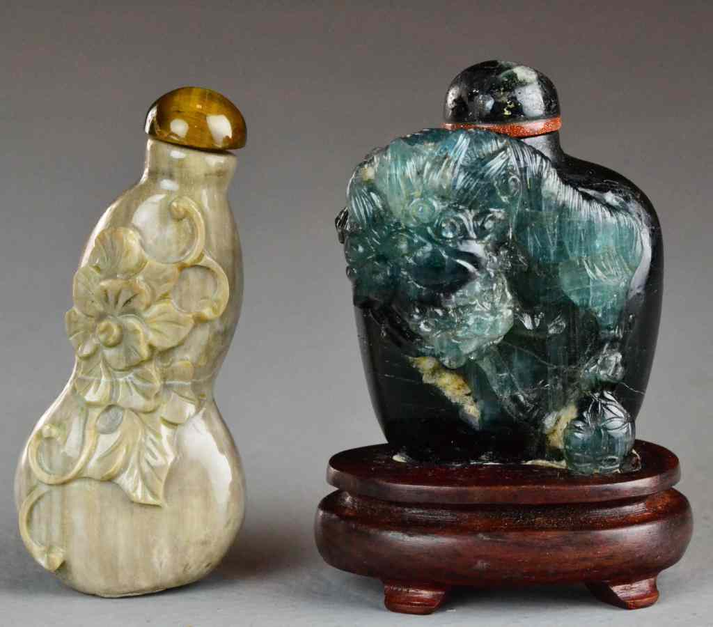 Appraisal: Chinese Carved Hardstone Snuff BottlesTo include one carved in agate