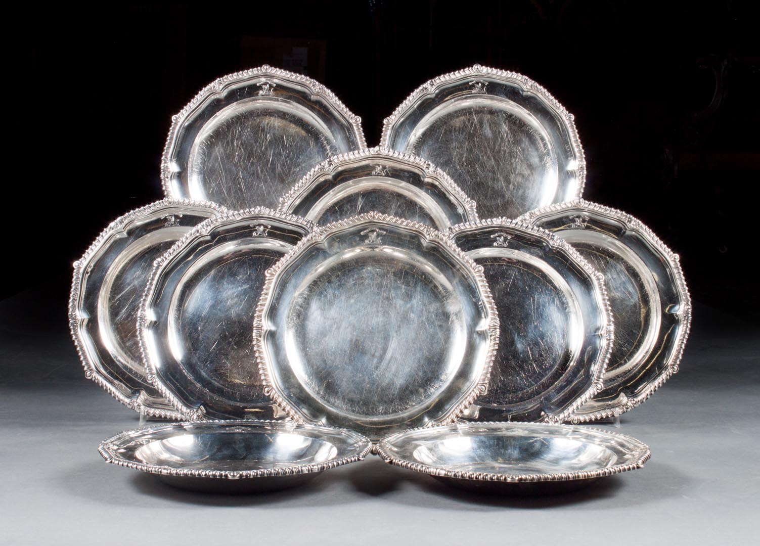 Appraisal: Georgian sterling service plates matching bowls William Fountain London late