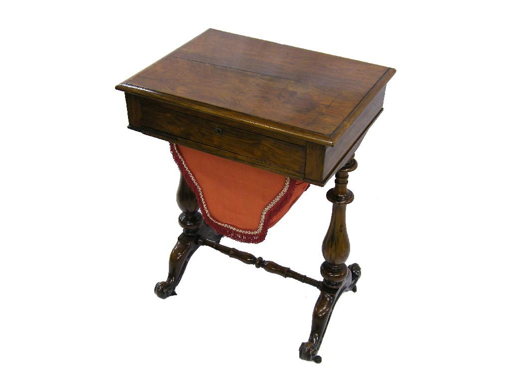 Appraisal: Victorian rosewood work table the rectangular moulded top over a