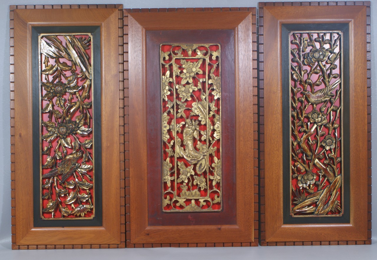 Appraisal: Chinese Carved and Gilt Wood Plaques in Frank Lloyd Wright