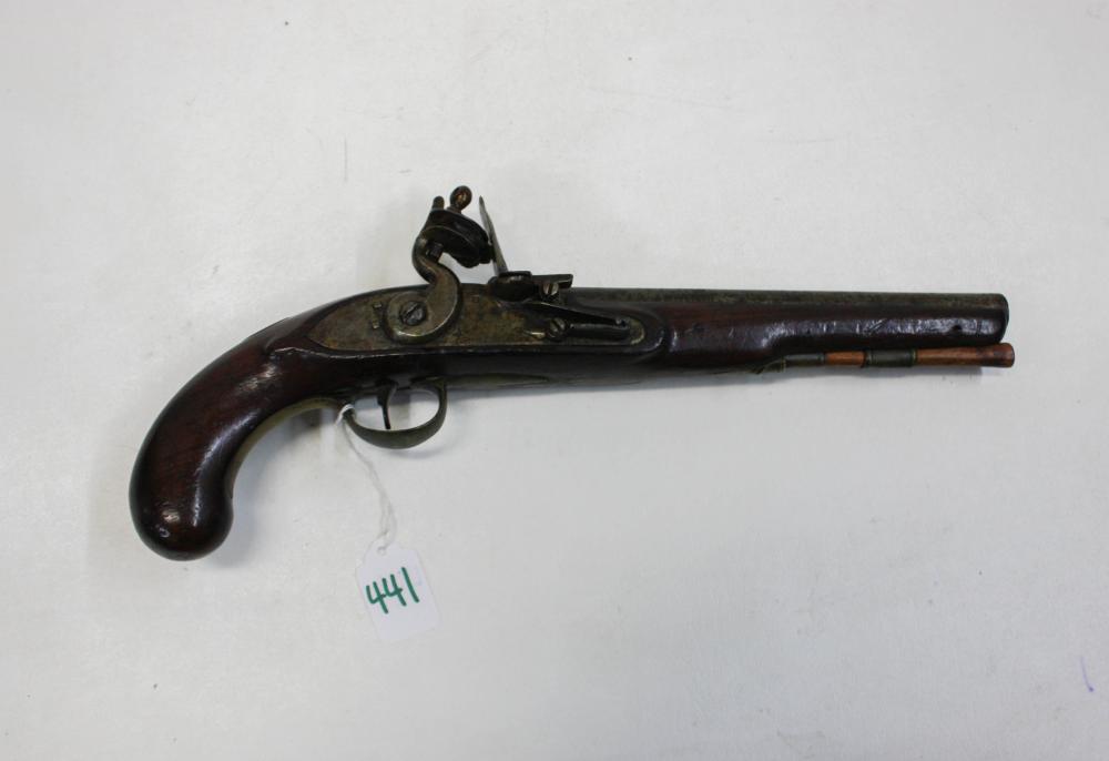 Appraisal: EARLY NINETEENTH CENTURY FLINTLOCK PISTOL smooth bore barrel measures caliber