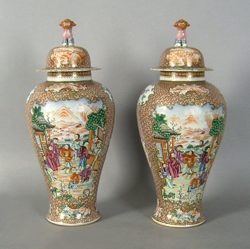 Appraisal: Pair of Chinese export porcelain covered urns h