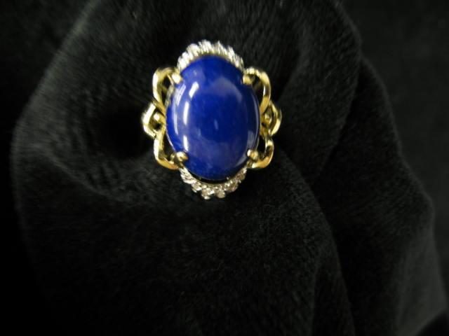 Appraisal: Lapis Diamond Ring cabachon gem with six diamonds on each