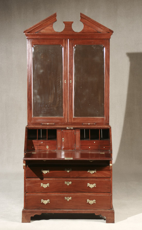 Appraisal: George III Mahogany Slant-Front Bureau-Bookcase Last Quarter th Century In