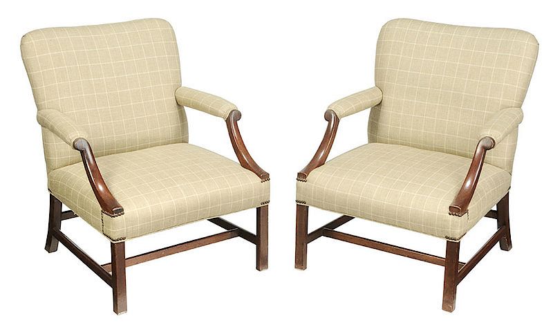 Appraisal: Pair George III Style Upholstered Library Chairs British probably th