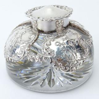 Appraisal: Early th Century English Silver And Glass Inkwell Early th