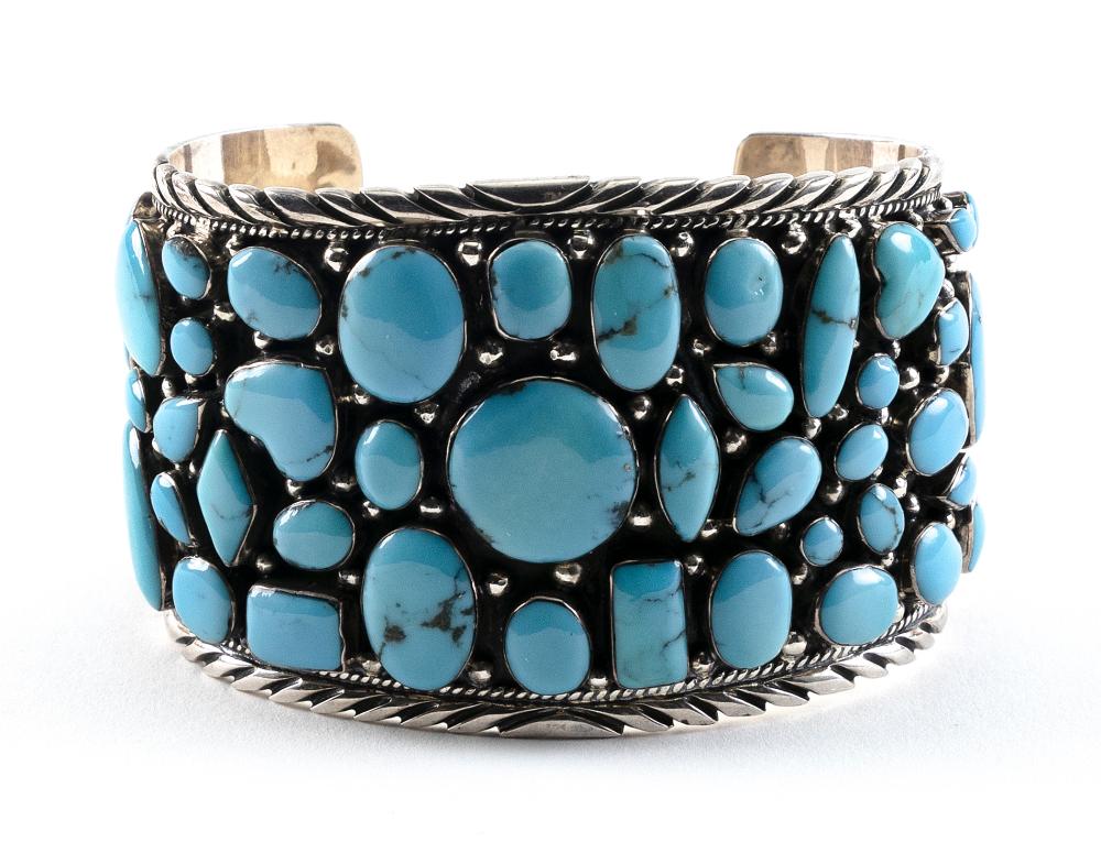 Appraisal: NAVAJO STERLING SILVER AND TURQUOISE CUFF BRACELET LATE TH CENTURY