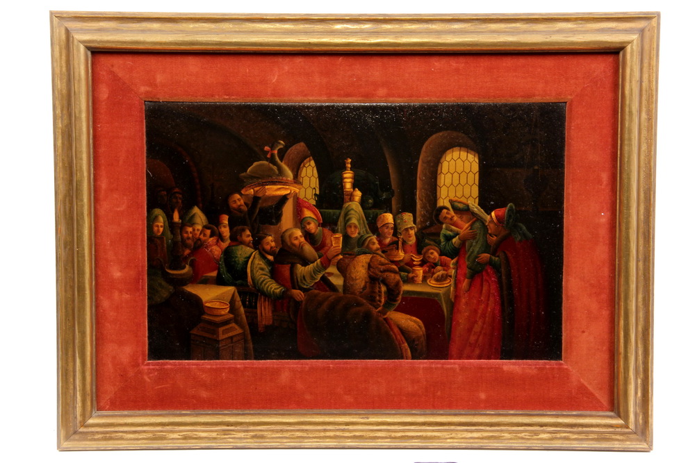 Appraisal: OIL OVER GILDING ON PANEL - Russian Genre Scene of