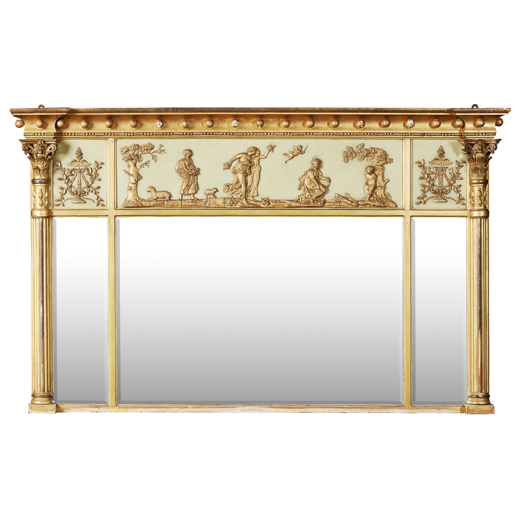 Appraisal: REGENCY GILTWOOD AND PAINTED OVERMANTEL MIRROR TH CENTURY the moulded