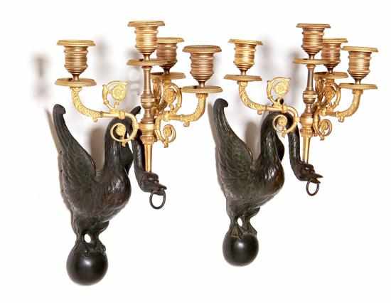 Appraisal: Pair Napoleon III parcel-gilt bronze four-light figural sconces th century