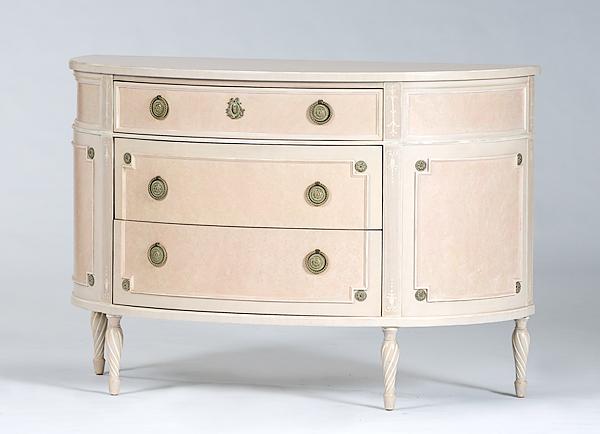 Appraisal: DEMI-LUNE COMMODE A th century demi-lune commode with three centered