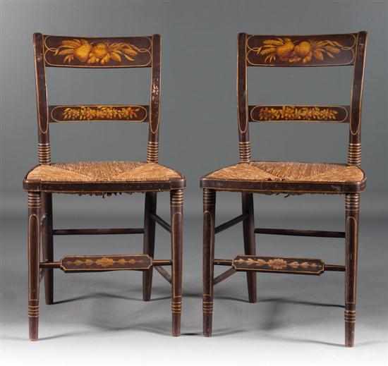 Appraisal: Pair of American fancy painted rush seat side chairs Pennsylvania