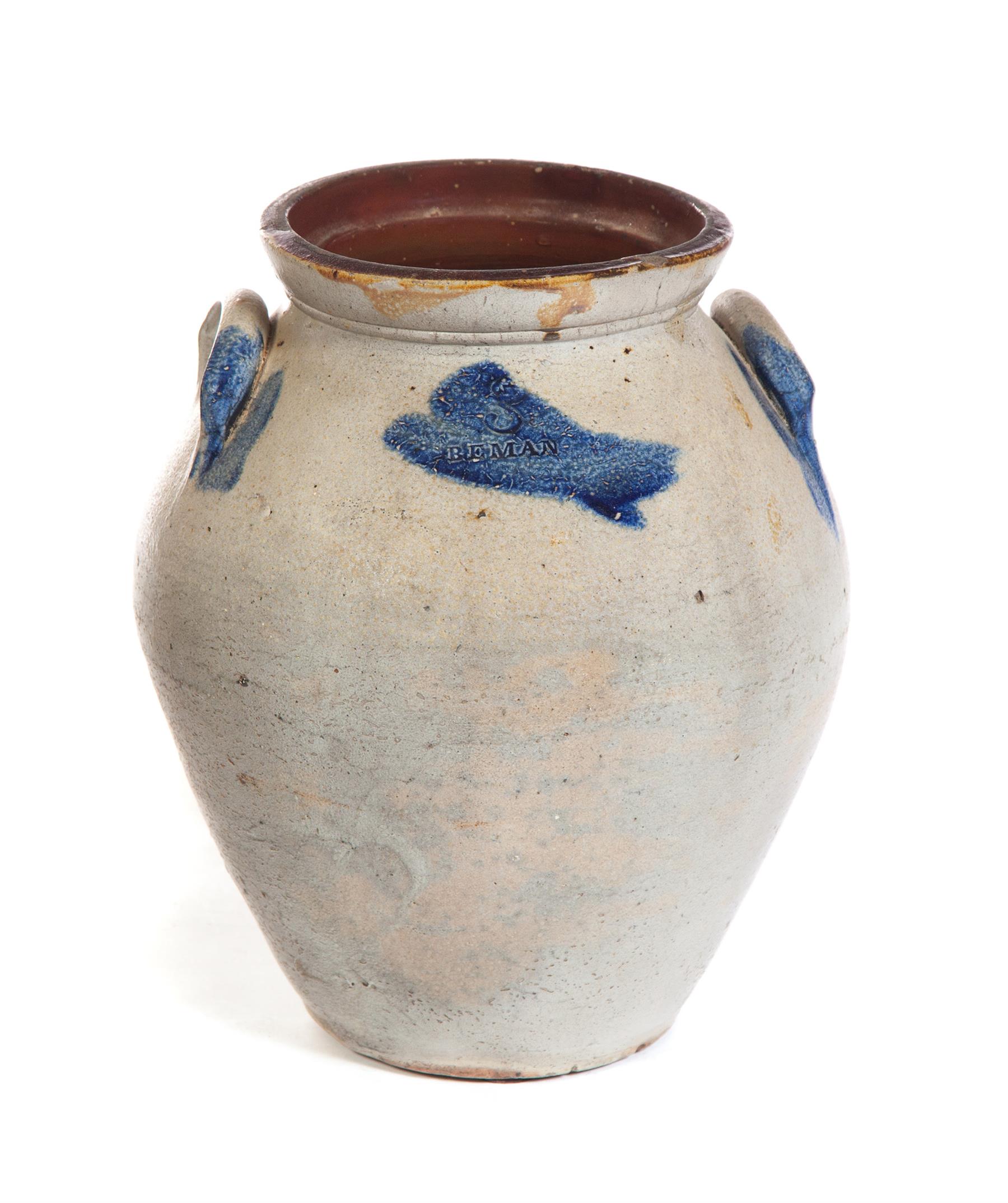 Appraisal: OHIO STONEWARE CROCK Mid- th century Ovoid shape with applied