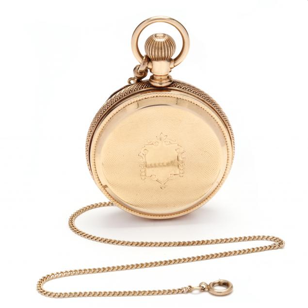 Appraisal: Antique Gold Hunter Case HH Taylor Pocket Watch Elgin Circa