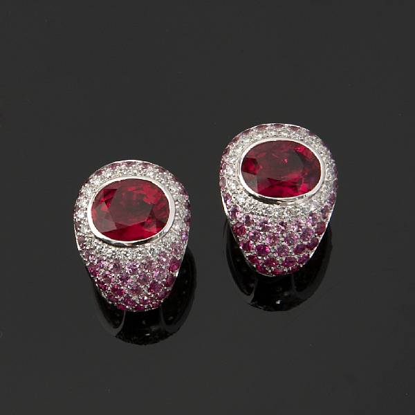 Appraisal: A pair of pink tourmaline pink sapphire and diamond earrings