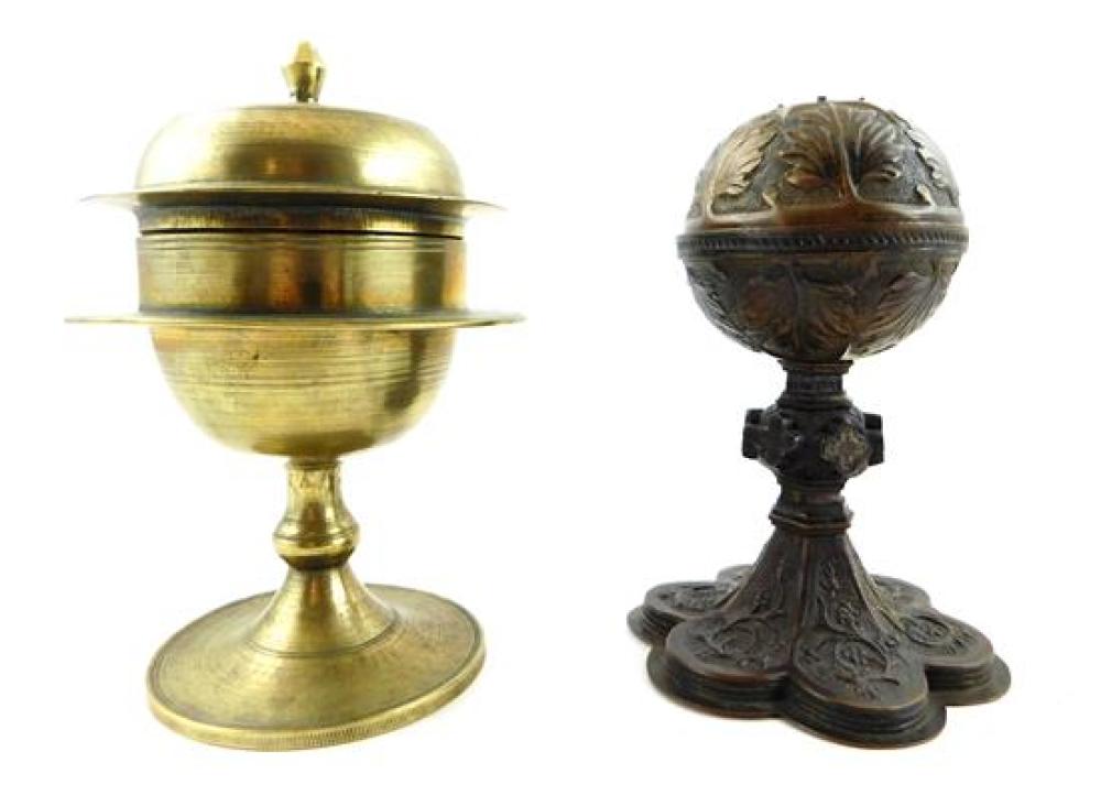 Appraisal: Two ciboriums metal domed covered vessels with pedestal bases including