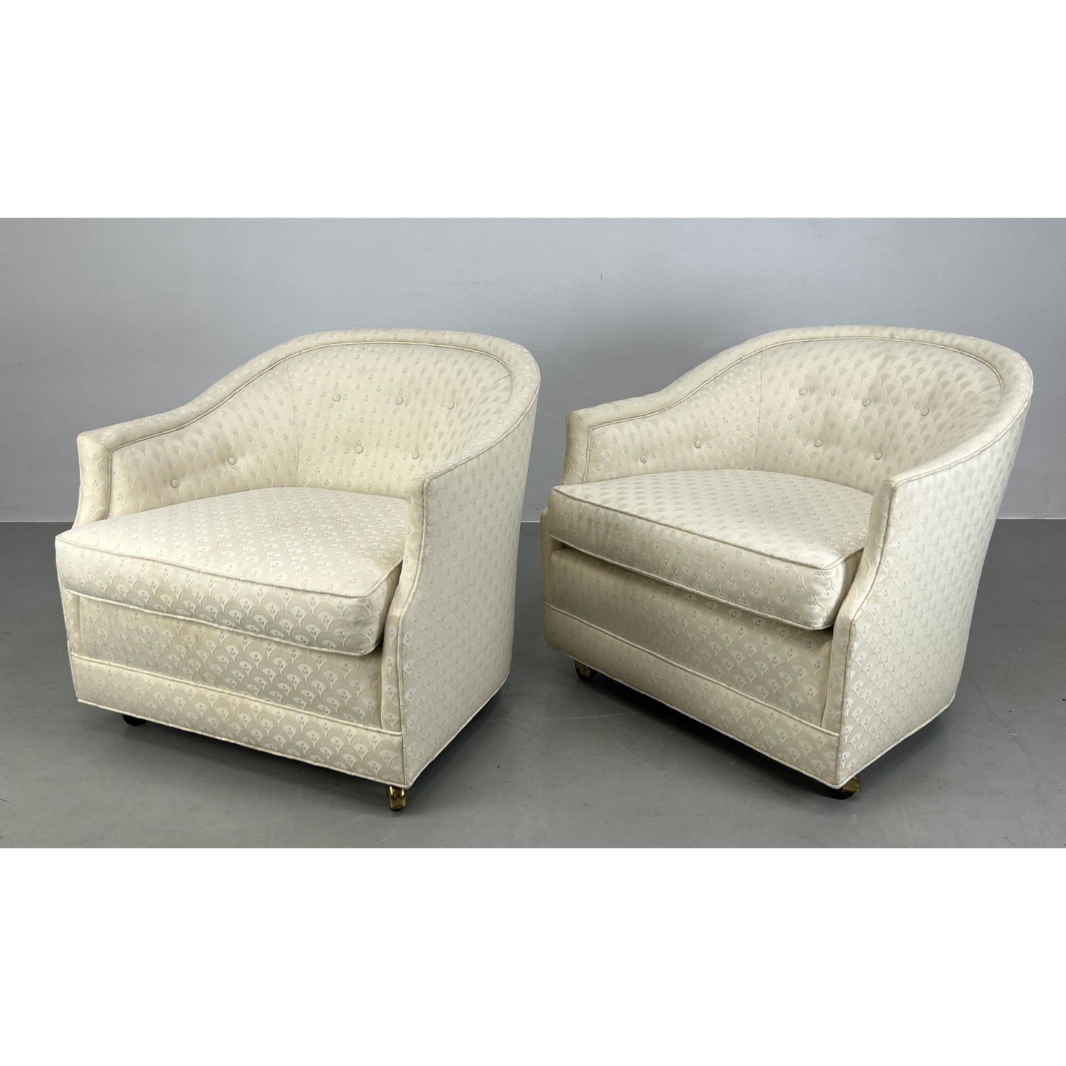 Appraisal: Pair Upholstered Club Lounge Chairs on Casters Dimensions H inches