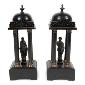 Appraisal: A Pair of Grand Tour Black Slate Collonnade Temple Models