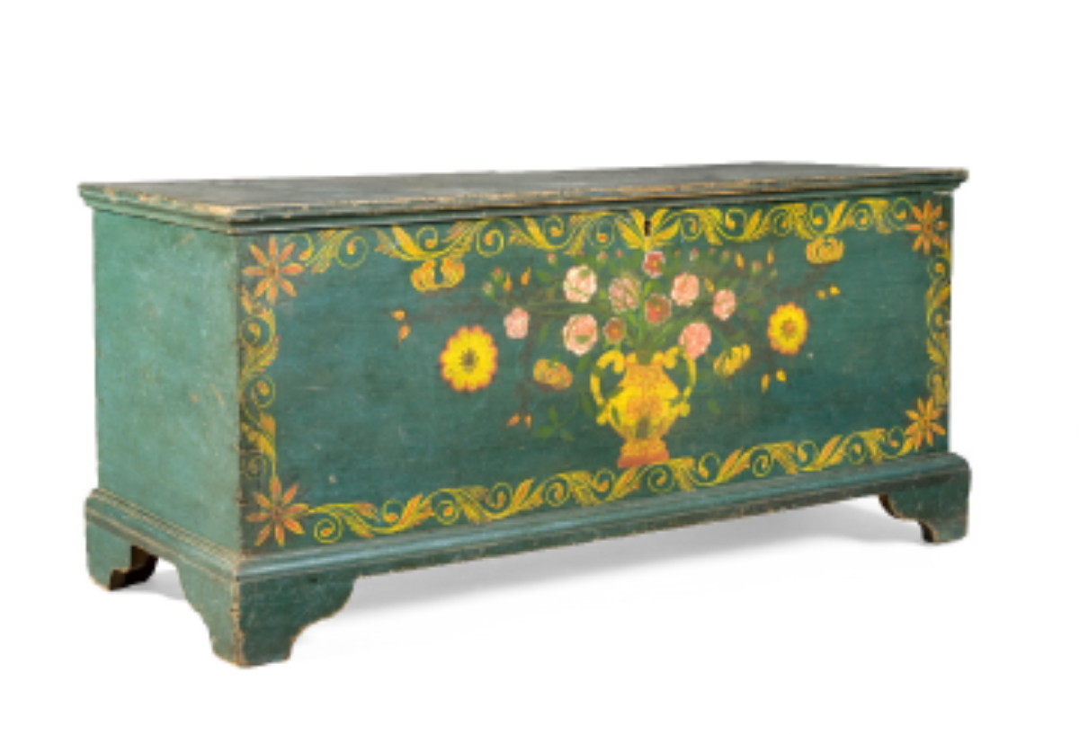 Appraisal: ALBANY COUNTY NEW YORK BLUE-PAINTED AND DECORATED BLANKET CHEST CIRCA