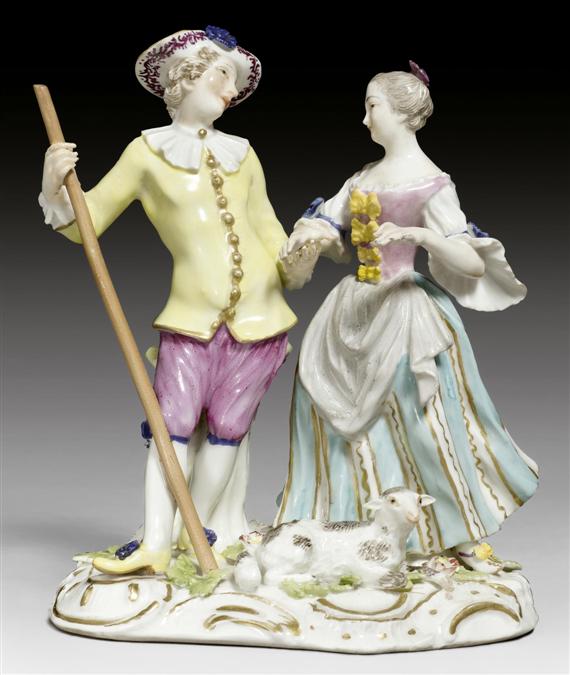 Appraisal: SHEPHERD COUPLE MEISSEN MID TH CENTURY Underglaze blue sword mark