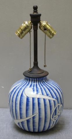 Appraisal: Midcentury Gio Ponti for Richard Ginori Lamp Blue striped ceramic