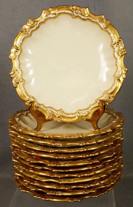 Appraisal: porcelain gilt border soup bowls stamped T V France SB