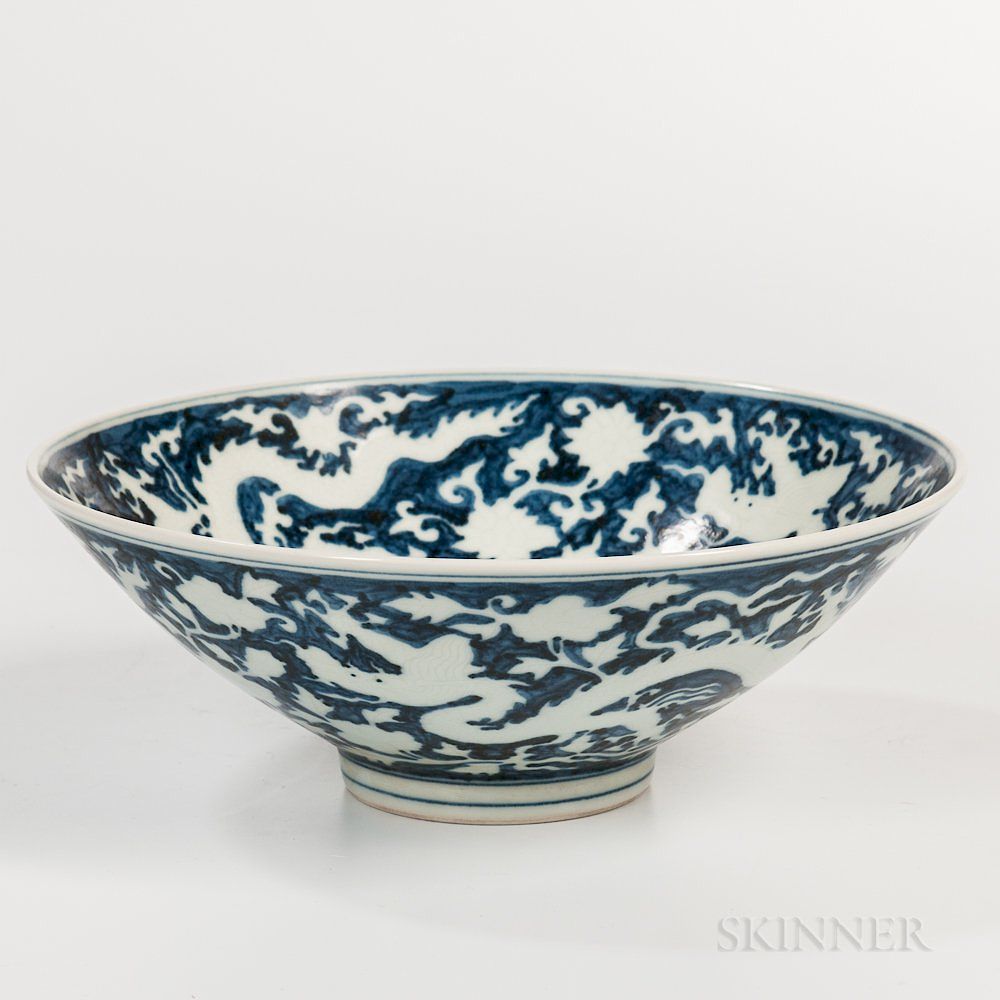 Appraisal: Large Blue and White Bowl Large Blue and White Bowl