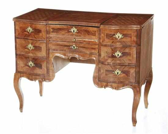 Appraisal: Louis XV parquetry inlaid walnut poudreuse late th century serpentine