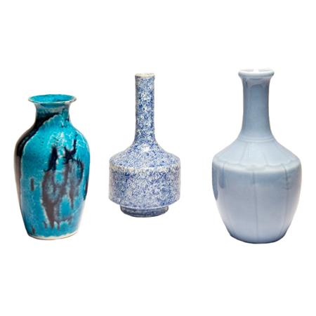 Appraisal: Three Chinese Blue Glazed Porcelain Vases Estimate -