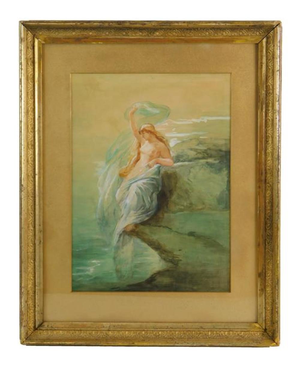 Appraisal: Framed watercolor of female nude in classical drapes th- mid