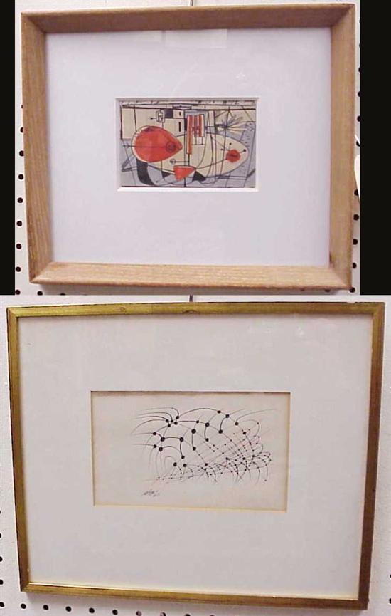 Appraisal: Donald Peters abstract watercolor ''Study in Red and Black'' trimmed