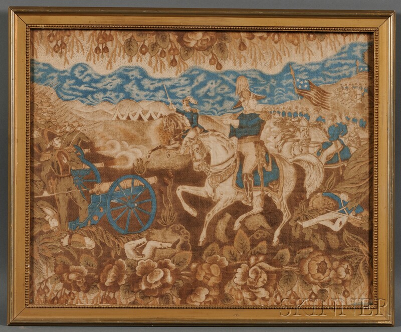 Appraisal: Framed Mexican War Battle Scene Textile c glazed roller printed