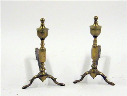 Appraisal: Pair of English brass andirons With urn finials and faceted