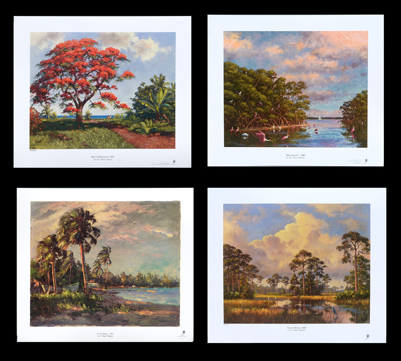 Appraisal: FOUR A E BACKUS FLORIDA LITHOGRAPHS All prints measure ''