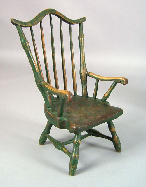 Appraisal: Pennsylvania child's windsor armchair late th c retaining a green