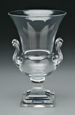 Appraisal: Steuben clear glass urn in Base with corner chips largest