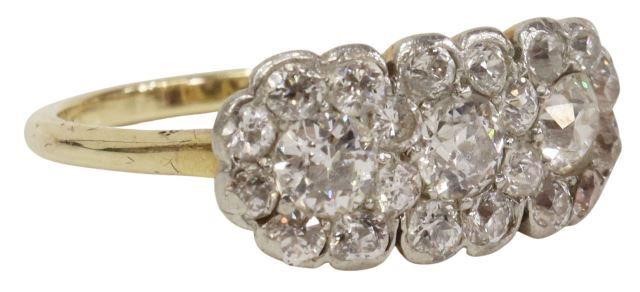 Appraisal: Estate - kt yellow gold tested ring three larger diamonds