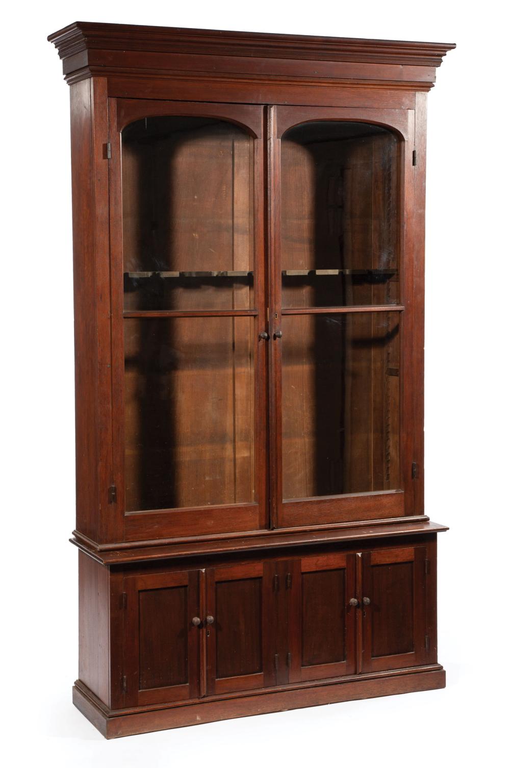 Appraisal: American Walnut Gun Cabinet late th c molded cornice two