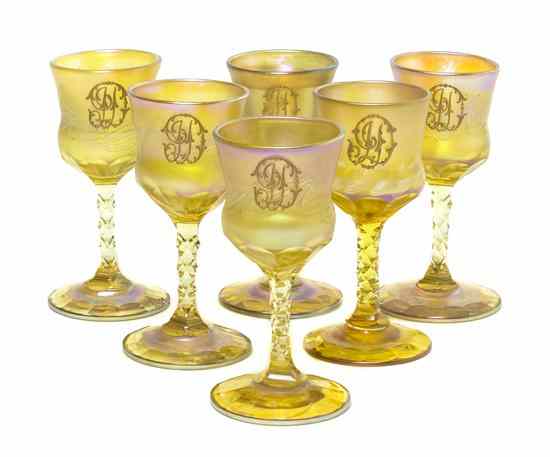 Appraisal: A Set of Six Tiffany Gold Favrile Glass Cordials each