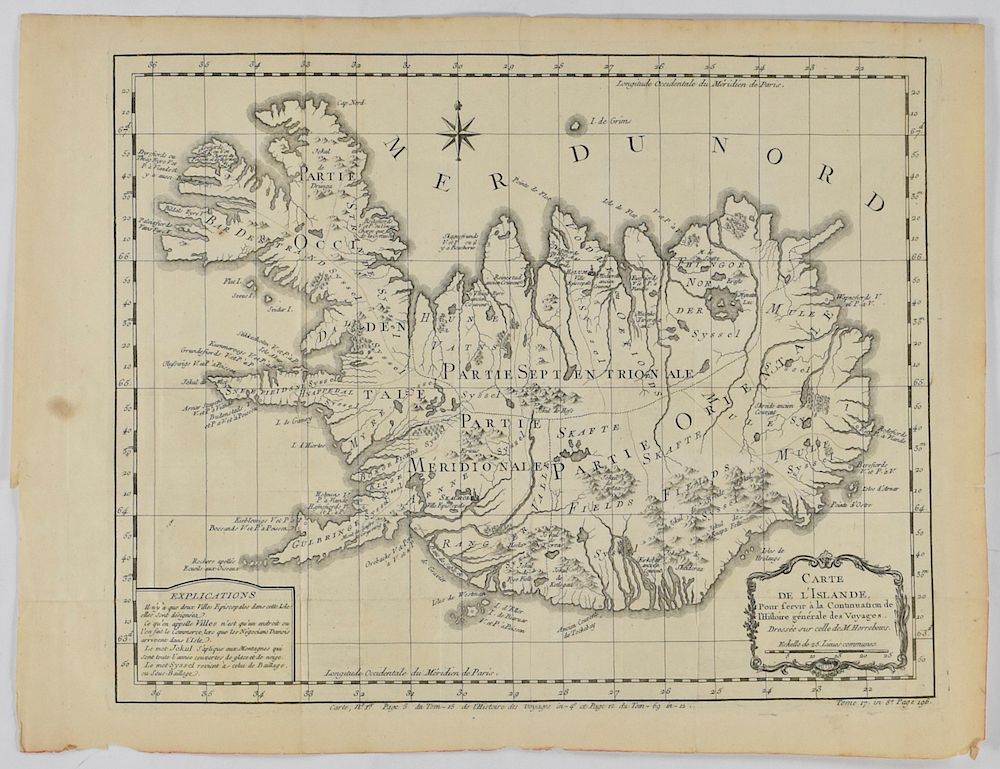 Appraisal: Jacques-Nicolas Bellin Map of Iceland ca Jacques-Nicolas Bellin - Carte