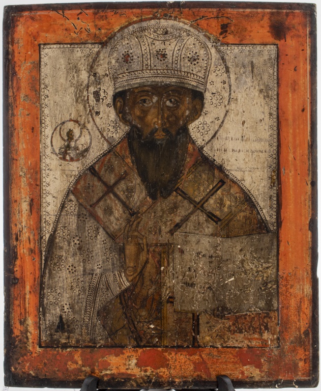 Appraisal: RUSSIAN ICON OF A BISHOP SAINT TH C Russian icon