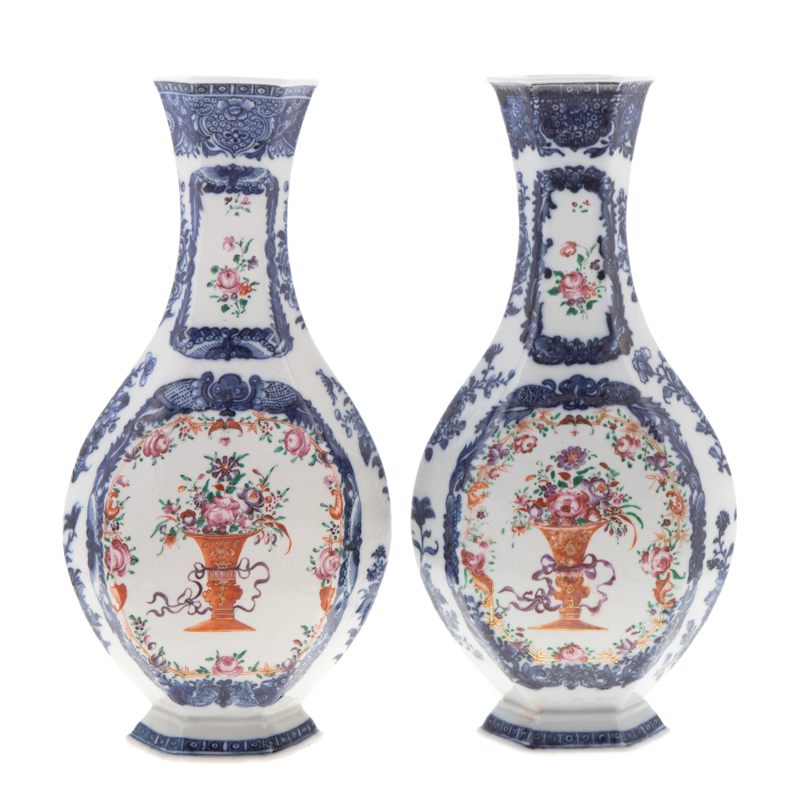 Appraisal: A PAIR OF CHINESE EXPORT FAMILLE ROSE VASES Circa paneled