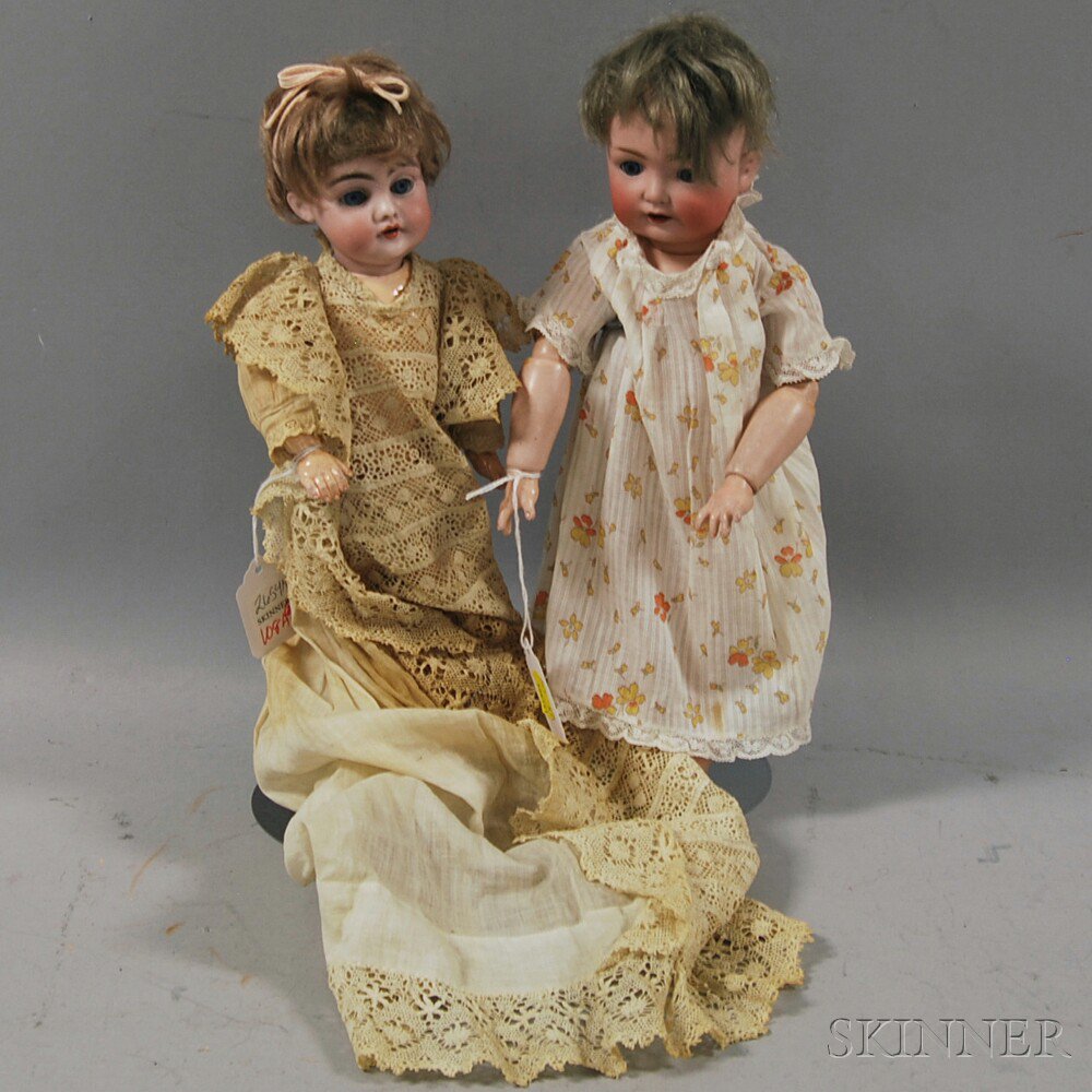 Appraisal: Two Small Kestner Bisque Head Dolls Germany one an unmarked